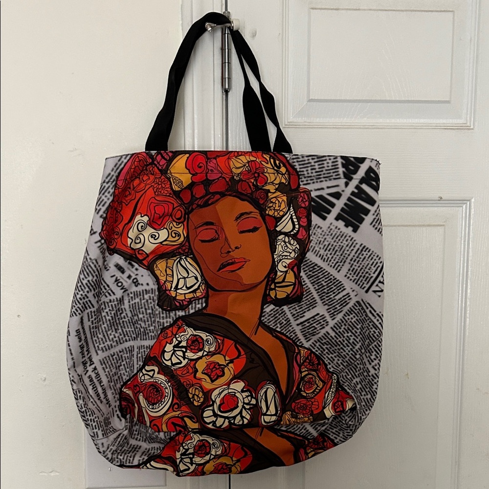 Floral Portrait Canvas Tote Bag - Red & Black